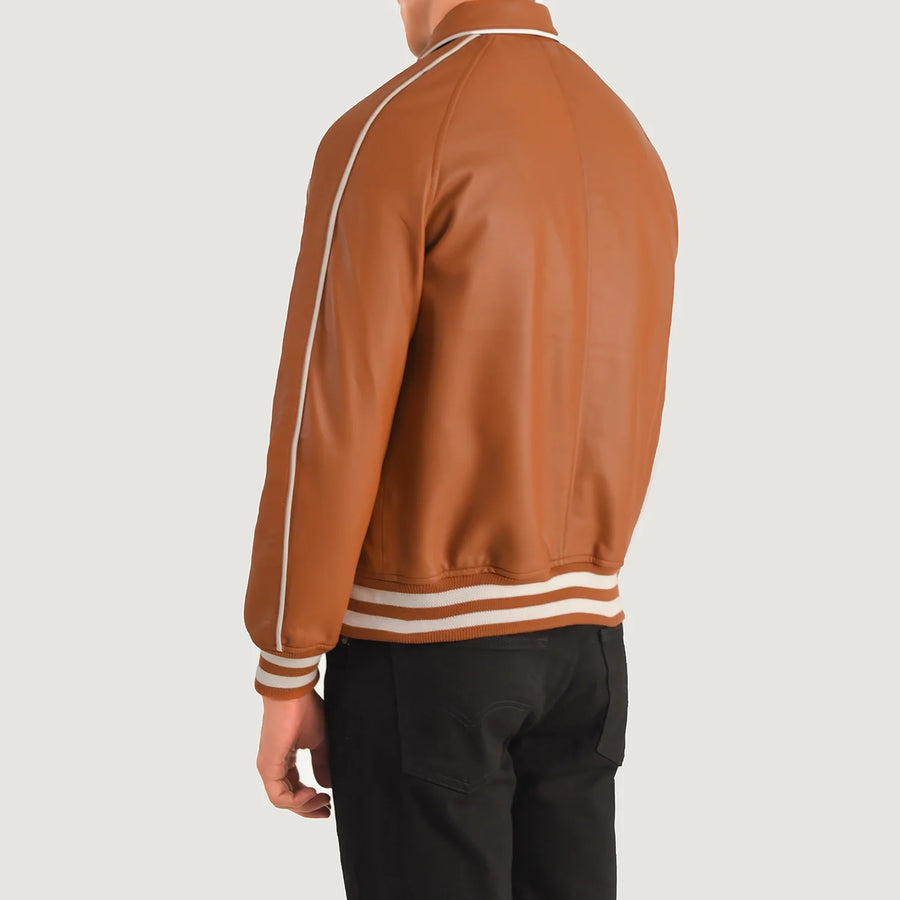 Men’s Semi-Aniline Sheepskin Leather Jacket with Raglan Sleeves