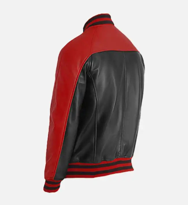 Men’s Sheepskin Leather Bomber Jacket – Multicolor with Ribbed Hemline and Iconic Detailing