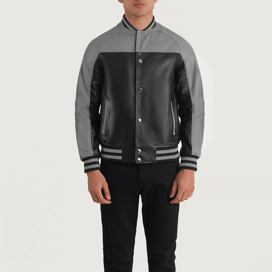 Men’s Semi-Aniline Sheepskin Leather Varsity Jacket with Raglan Sleeves