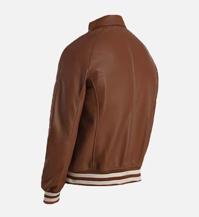 Men’s Genuine Sheepskin Leather Plain Varsity Moto Jacket