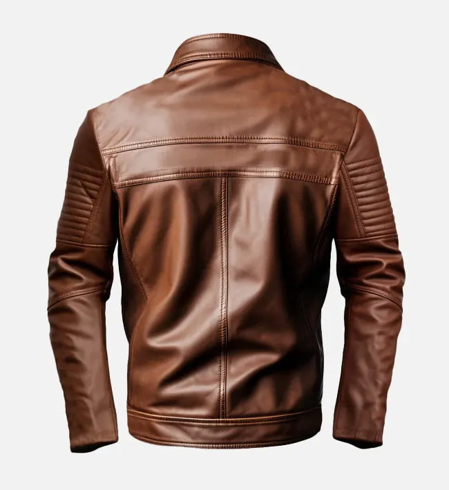 Men’s Sheepskin Leather Biker Jacket with Asymmetrical Zipper