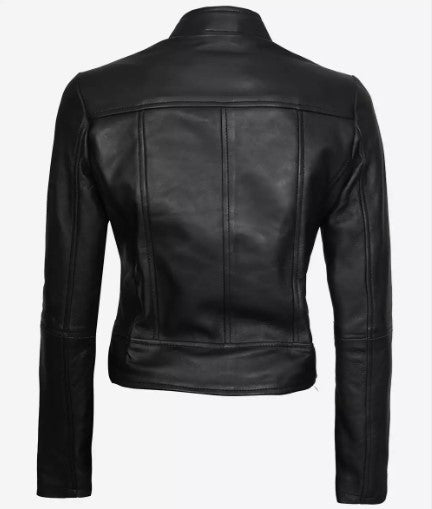 Women's Luxury Lambskin Leather Jacket - Classic Biker Style, Metal Zip Closure - Slim Fit Minimalist Design
