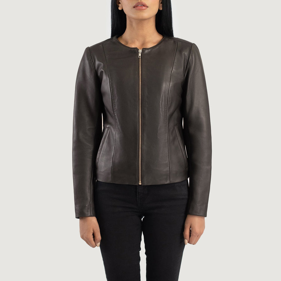 Luxury Sheepskin Collarless Leather Jacket For Women