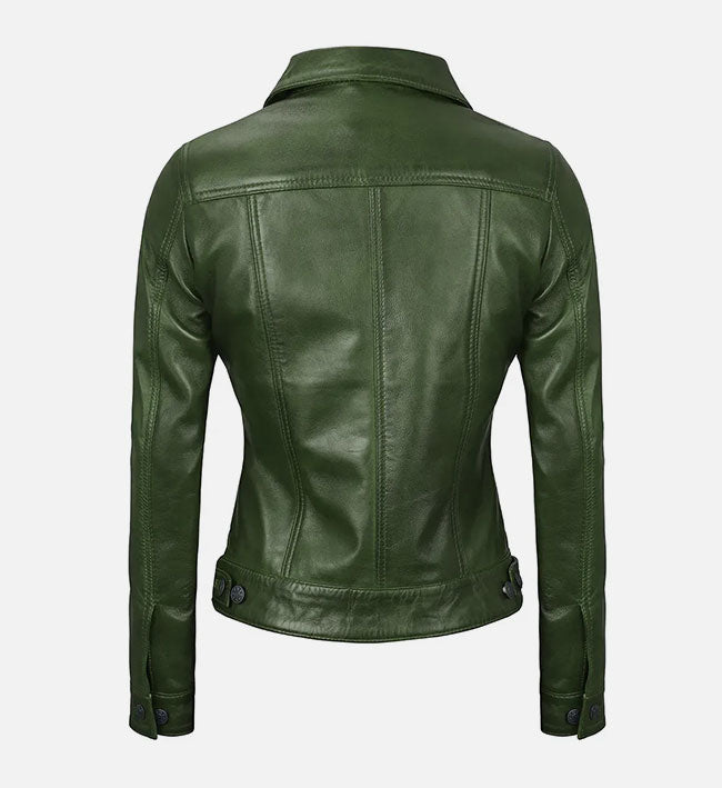 Women’s Sheepskin Leather Trucker Jacket – Multi-Color Options