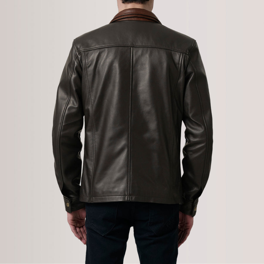 Iconic Sheepskin Leather Jacket with Suede-Lined Shirt Collar