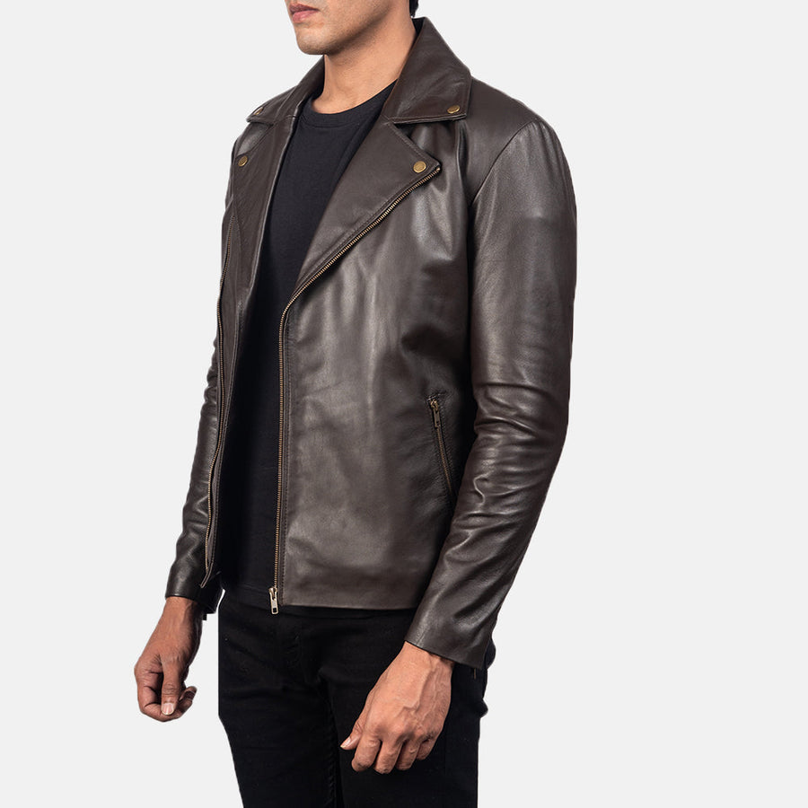 Men’s Sheepskin Leather Biker Jacket with Notch Collar
