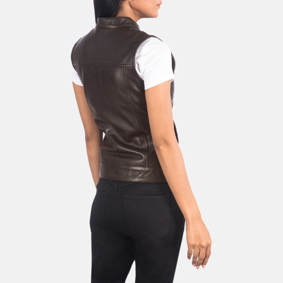 Women’s Black & Brown Sheepskin Leather Vest with Quilted Lining