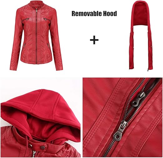 Detachable Hood Women's Real Leather Jacket - Classic Biker Style, Moto Chic Design