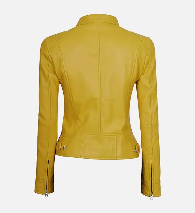 Women’s Sheepskin Leather Jacket – White & Yellow with Streamlined Design