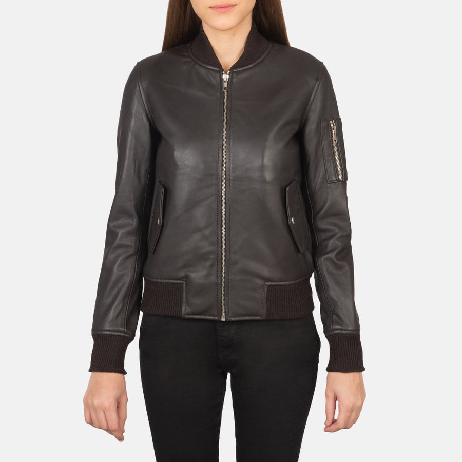 Genuine Sheepskin Leather Bomber Jacket For Women