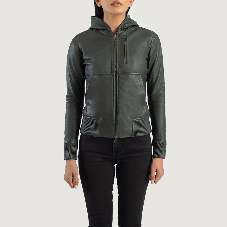 Women’s Hooded Sheepskin Leather Jacket with Fleece Lining