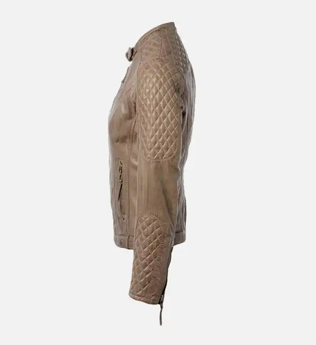 Women’s Sheepskin Short Quilted Shoulder Biker Leather Jacket