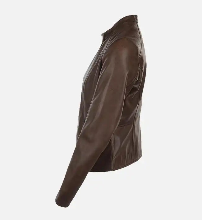 Women’s Sheepskin Leather Bomber Jacket – Classic Quilted Shoulder Design