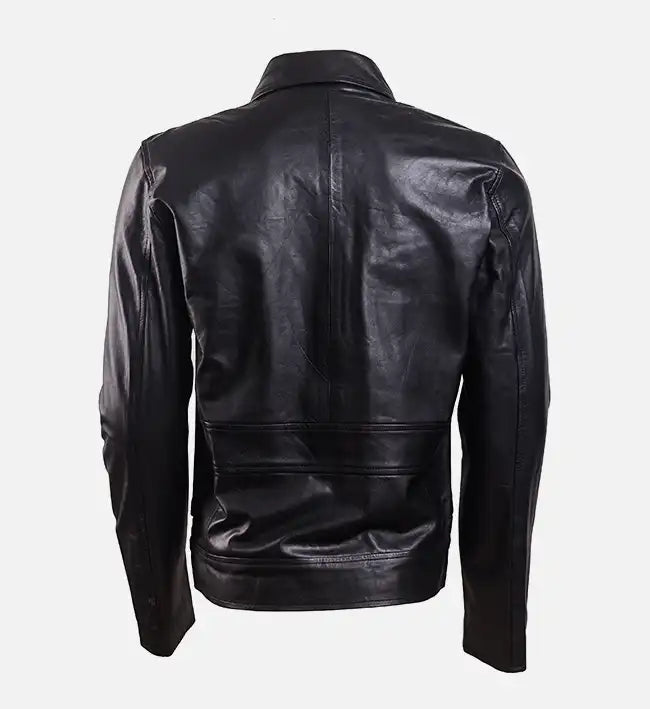 Genuine Sheepskin Brown & Black Leather Jacket with Zip Pocket For Men