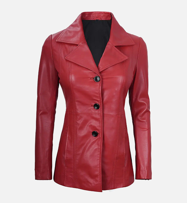 Women’s Sheepskin Three Button Real Leather Blazer – Classic Fitted Style