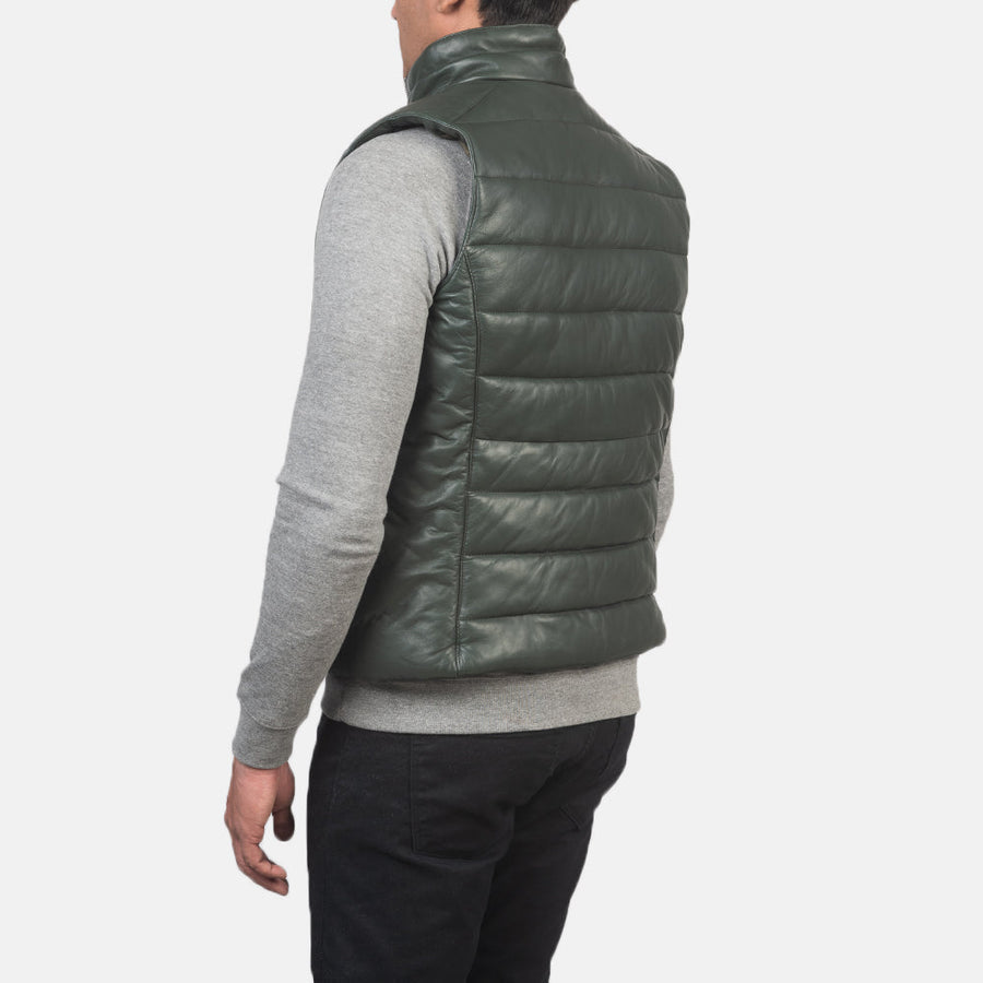 Men’s Aniline Sheepskin Leather Puffer Vest – Dual Zipper Closure