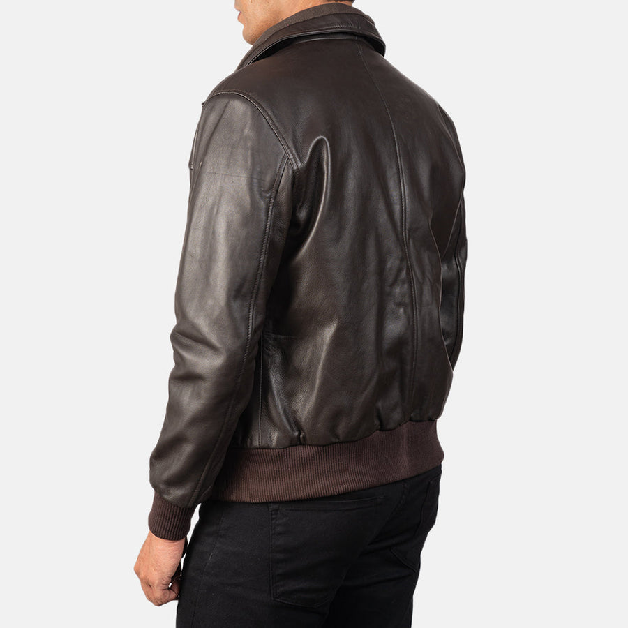 Men’s Sheepskin Leather Jacket with Rib Knit Collar – Semi-Aniline Finish