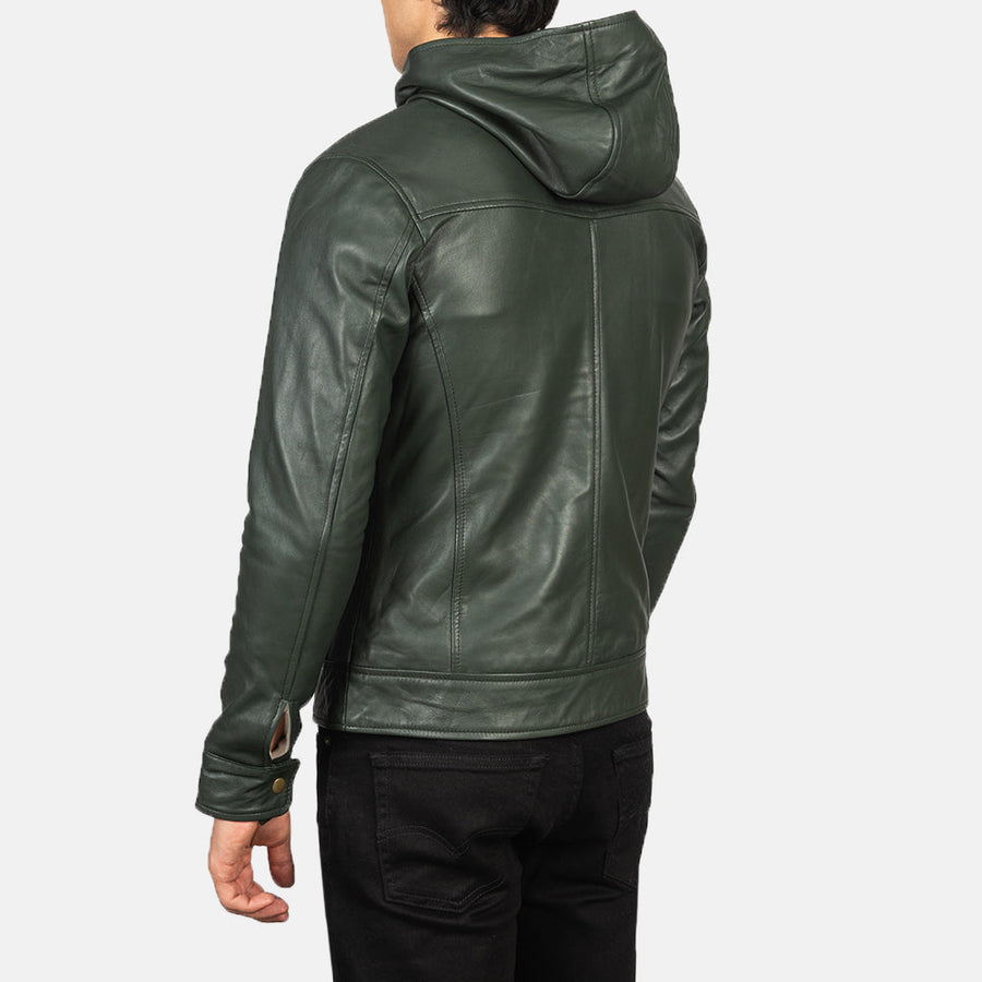 Men’s Hooded Sheepskin Leather Jacket with Fleece Lining
