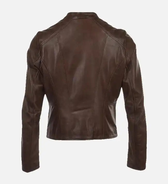 Women’s Sheepskin Leather Bomber Jacket – Classic Quilted Shoulder Design