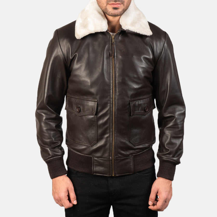 Men’s Semi-Aniline Sheepskin Leather Jacket with Removable Fur Collar
