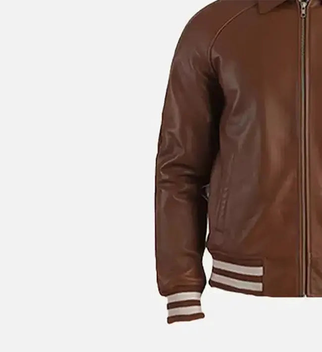 Men’s Genuine Sheepskin Leather Plain Varsity Moto Jacket