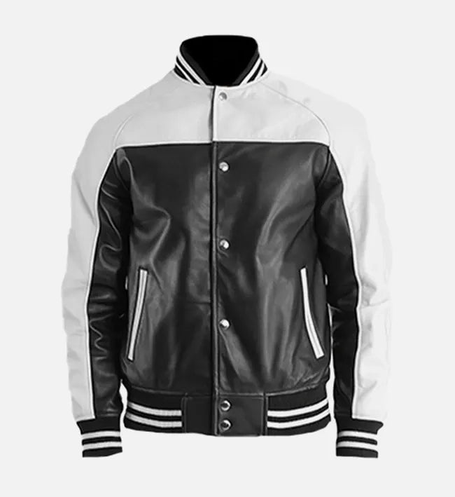 Men’s Sheepskin Leather Bomber Jacket – Multicolor with Ribbed Hemline and Iconic Detailing