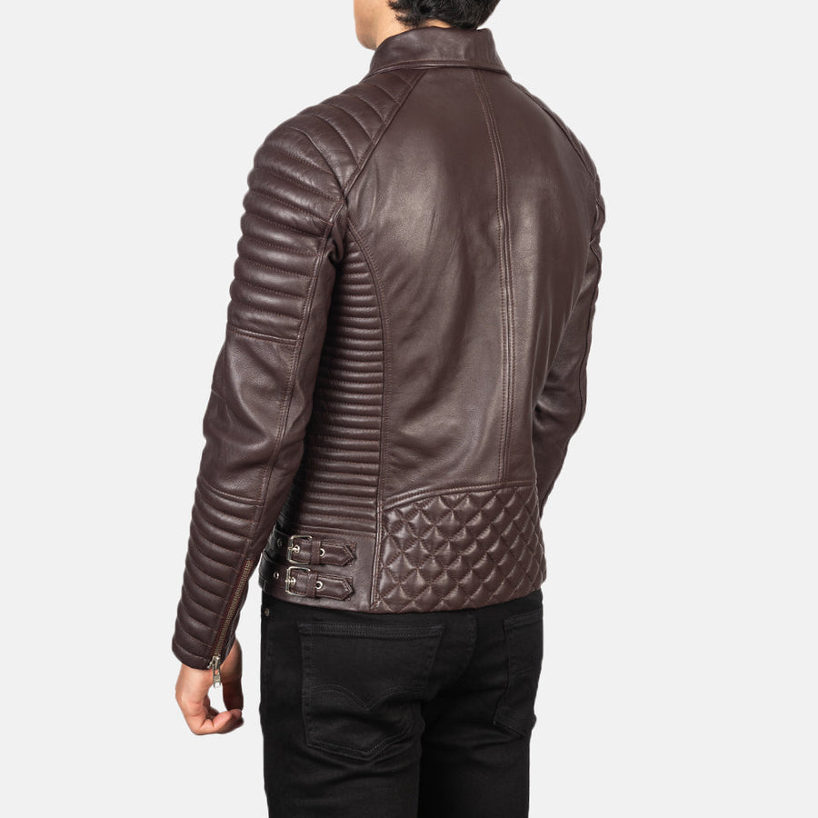 Men’s Semi-Aniline Sheepskin Leather Biker Jacket with Notch Collar