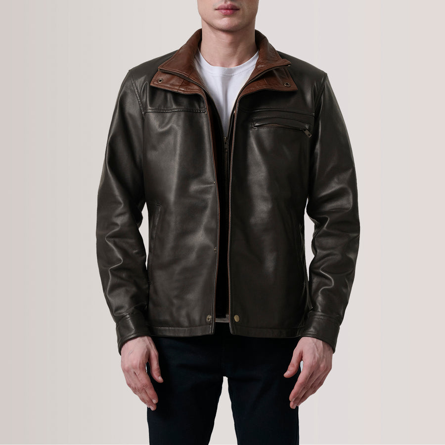 Iconic Sheepskin Leather Jacket with Suede-Lined Shirt Collar