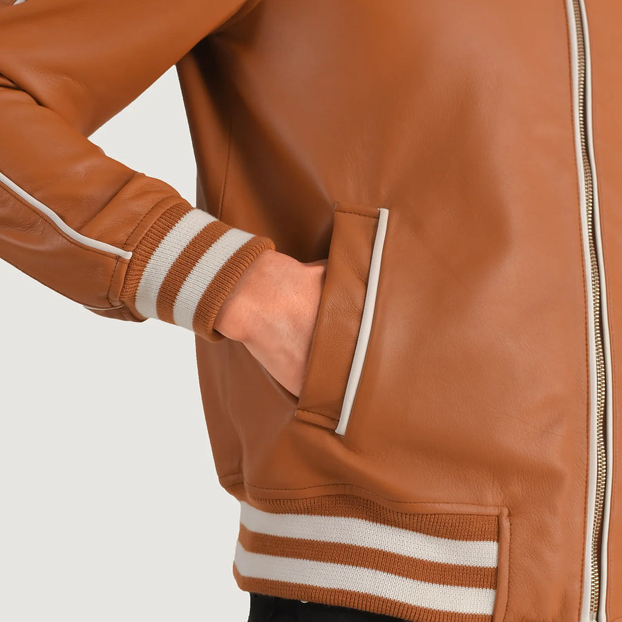 Men’s Semi-Aniline Sheepskin Leather Jacket with Raglan Sleeves