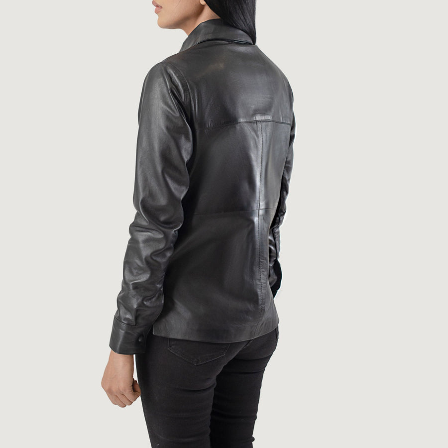 Women’s Sheepskin Leather Jacket with Shirt Collar