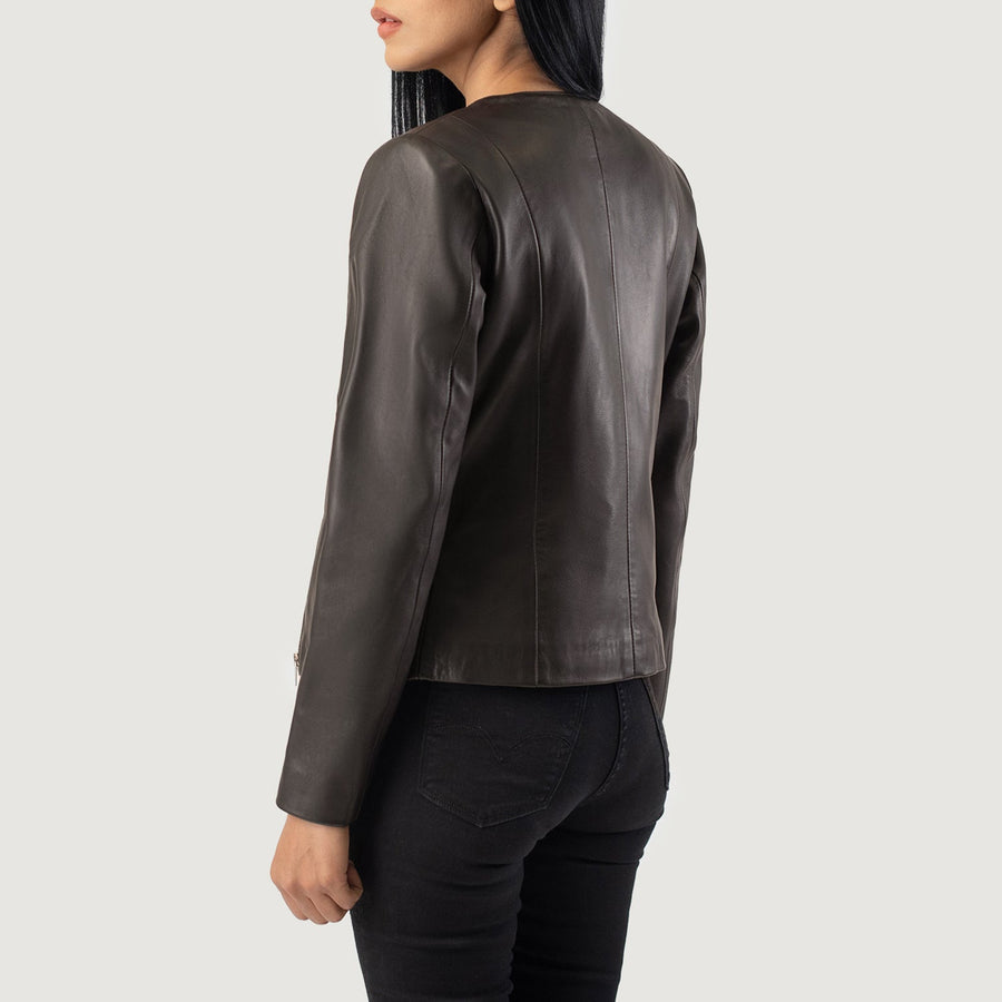 Luxury Sheepskin Collarless Leather Jacket For Women