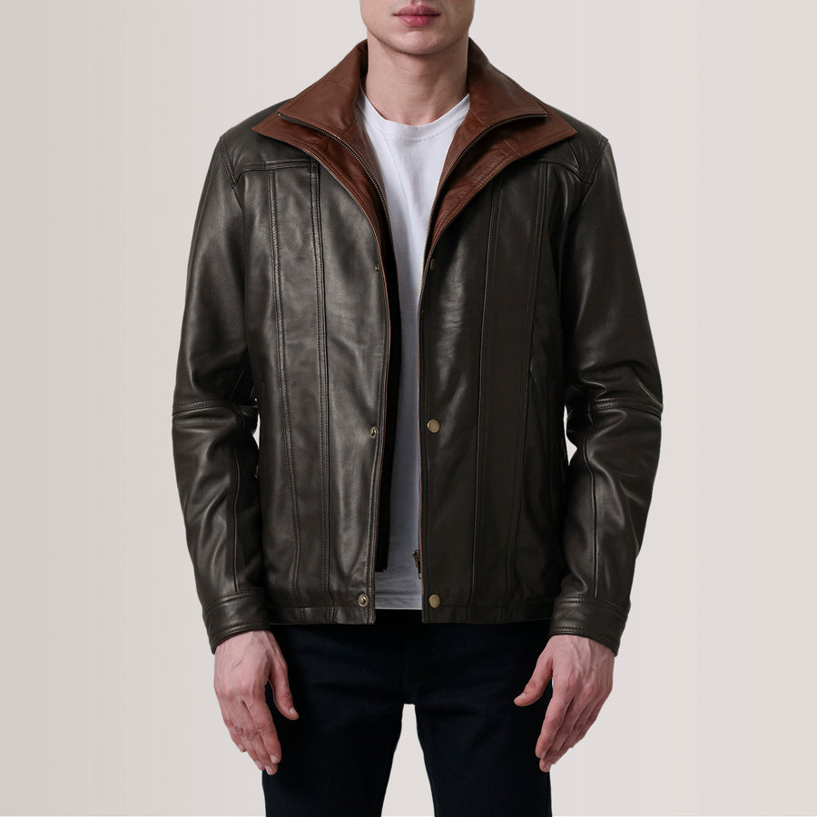 Classic Sheepskin Leather Jackets with Leather-Lined Shirt Collar