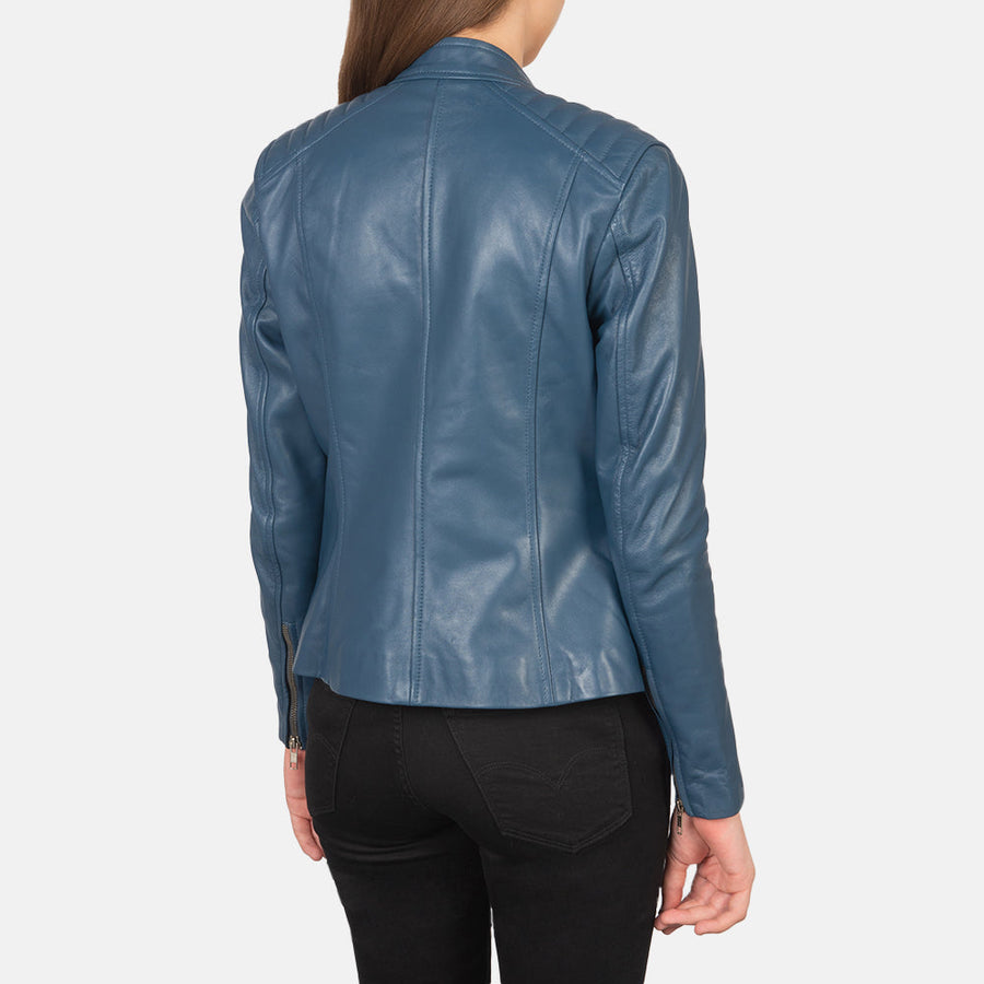 Women’s Sheepskin Genuine Leather Biker Jacket with Quilted Shoulders