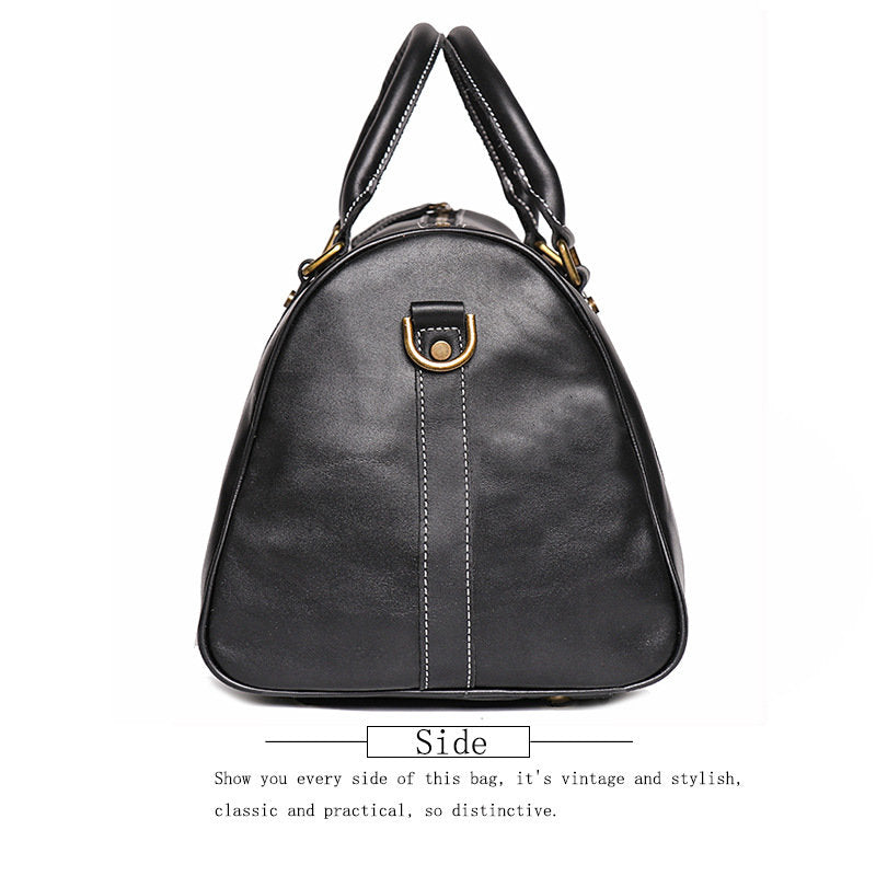 Genuine Crazy Horse Leather Duffle Bag | Vintage Weekender Travel Bag for Men & Women