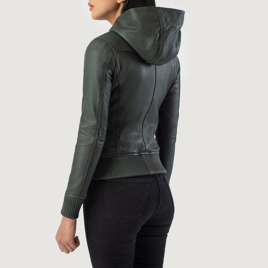 Women’s Hooded Sheepskin Leather Jacket with Fleece Lining