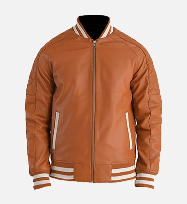 Men’s Sheepskin Plain Leather Varsity Biker Jacket
