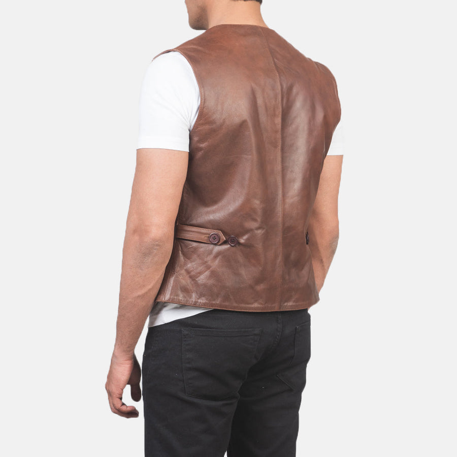 Men’s Pull-Up Cowhide Leather Vest – 5 Button Closure