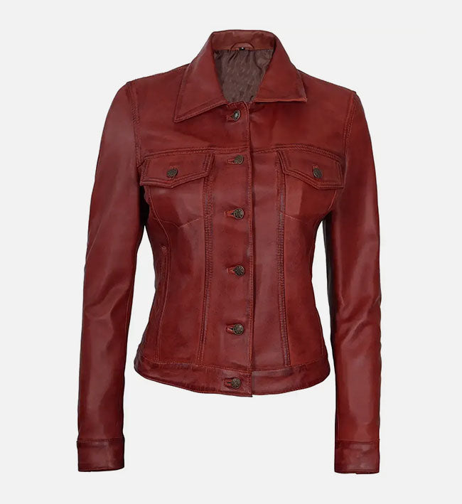 Women’s Sheepskin Leather Trucker Jacket – Multi-Color Options