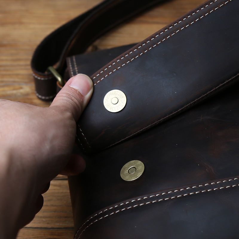 Crazy Horse Leather Laptop Messenger Bag – Crossbody Office & Business Bag
