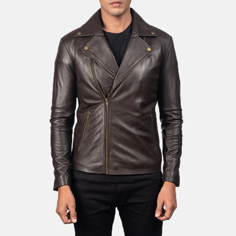 Men’s Sheepskin Leather Biker Jacket with Notch Collar