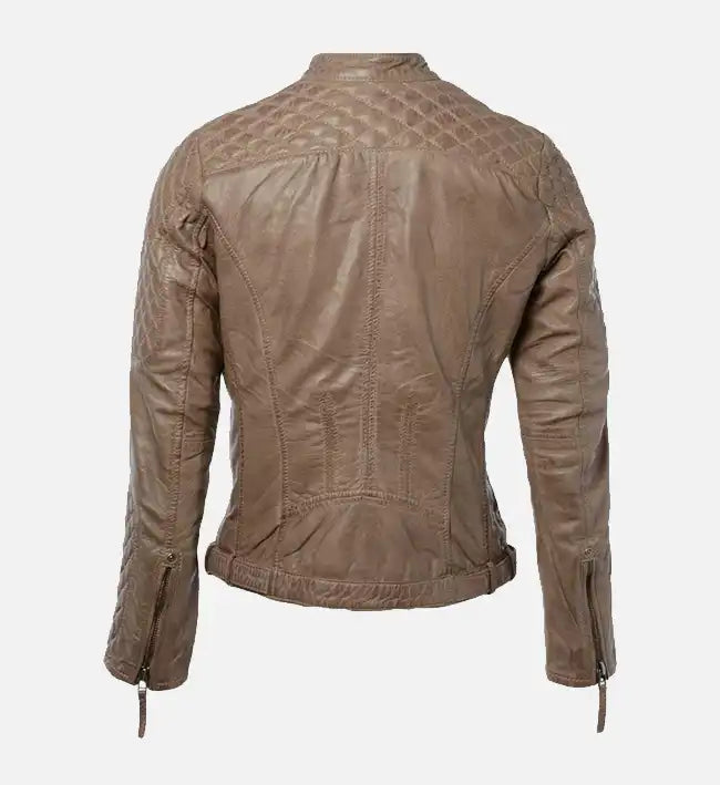 Women’s Sheepskin Short Quilted Shoulder Biker Leather Jacket