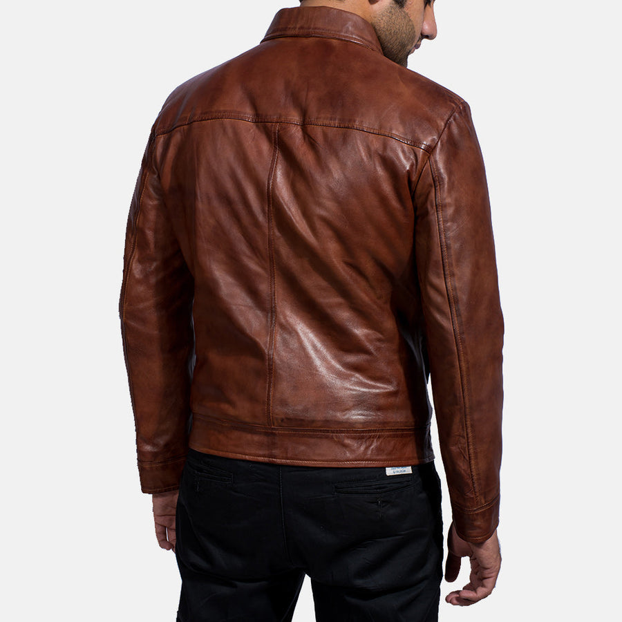 Men’s Sheepskin Leather Rider Jacket with Shirt Collar – Semi-Aniline Finish