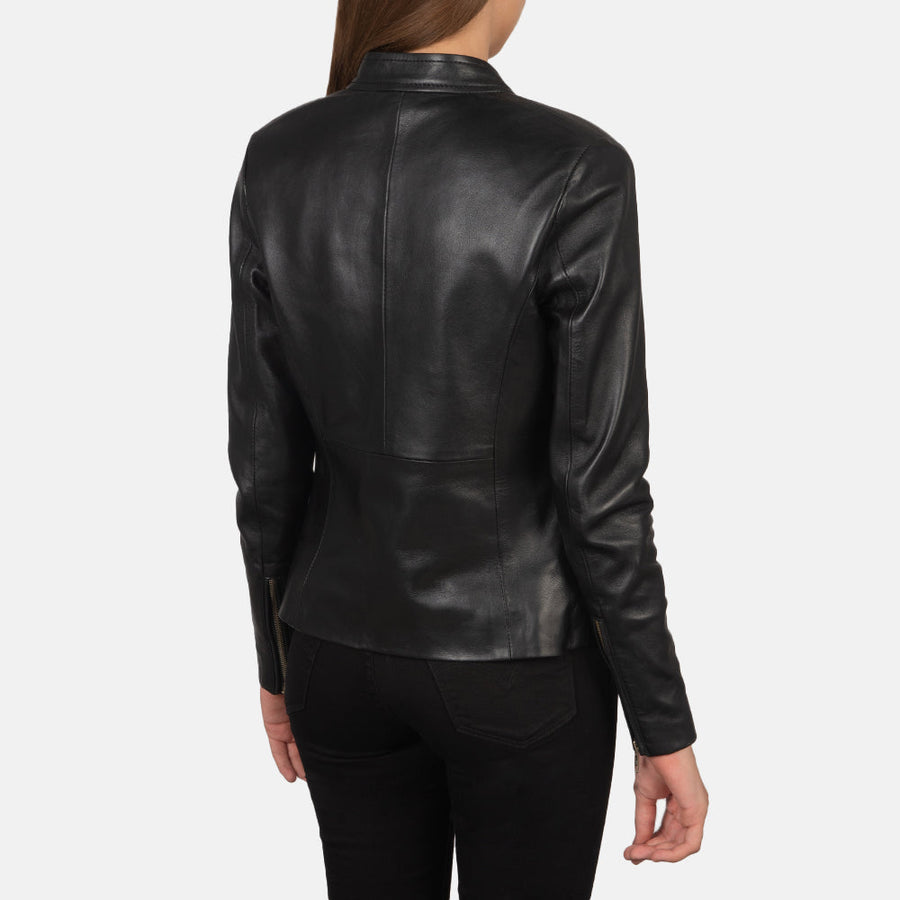 Women’s Sheepskin Leather Bomber Jacket with Band Collar