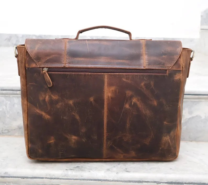 100% Real Leather Laptop Briefcase Bag | Handmade Leather Office Bag | Documents Notebook Bag