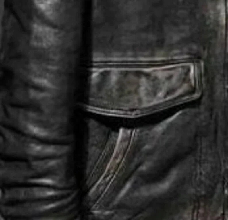 Genuine Distressed Black Leather Jacket - Retro Black Rugged Leather Biker Jacket