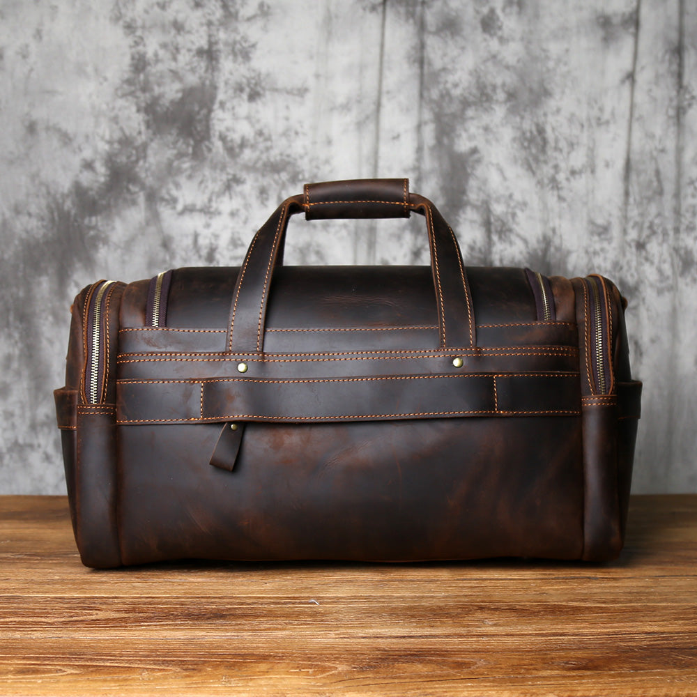 Crazy Horse Leather Duffle Bag – Genuine Leather Travel Weekender Bag for Men & Women