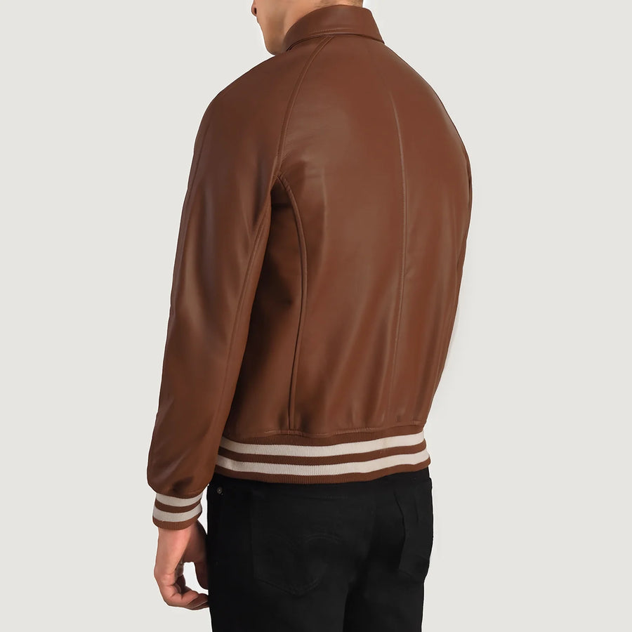 Men’s Semi-Aniline Sheepskin Leather Jacket with Rib Knit Cuffs & Hem