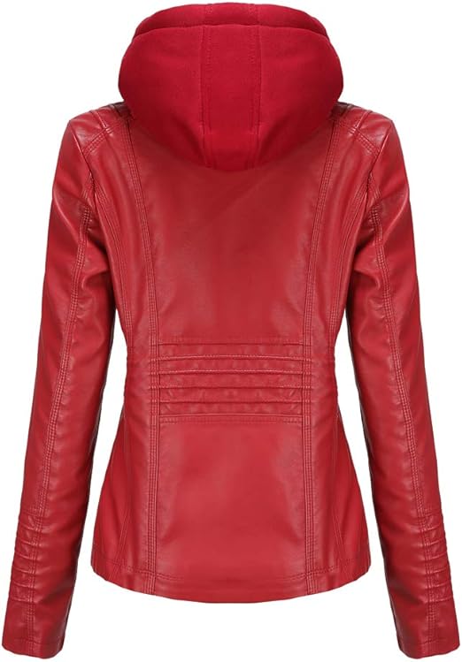 Detachable Hood Women's Real Leather Jacket - Classic Biker Style, Moto Chic Design