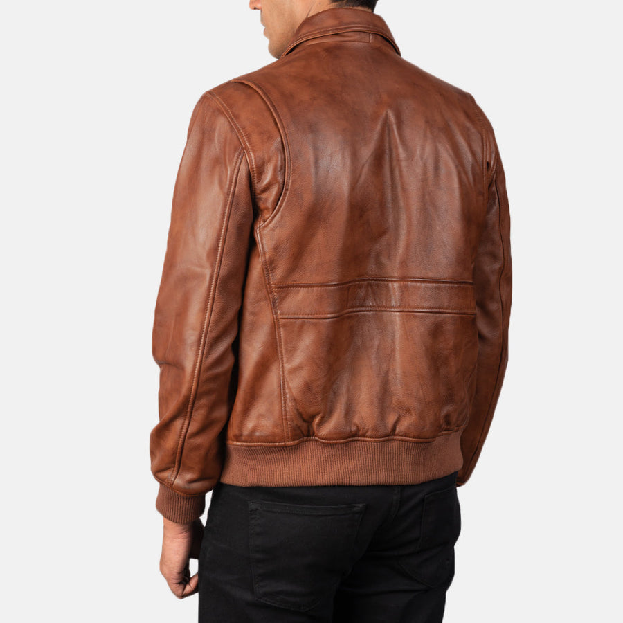 Men’s Sheepskin Leather Jacket with Shirt Collar and Button Flap