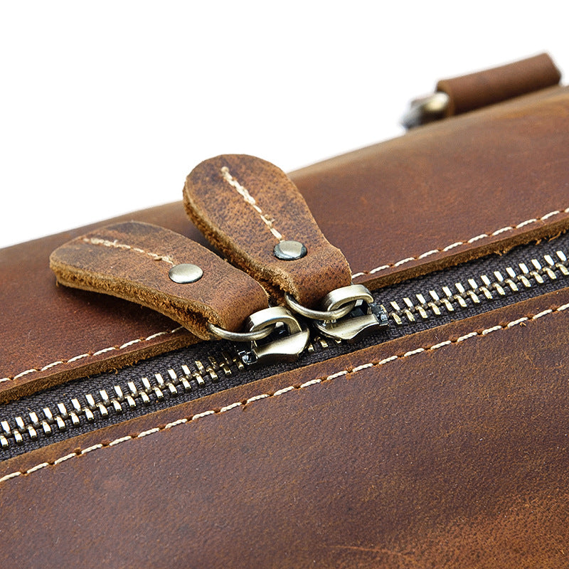 Genuine Crazy Horse Leather Duffle Bag with Shoe Compartment | Weekender Travel Bag
